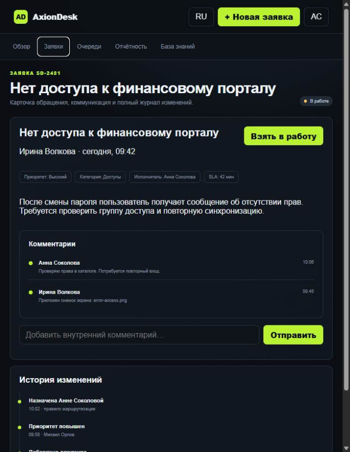 AxionDesk — Карточка и обращение